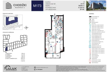 Rzut - Mieszkanie na sprzedaż 2 pokoje o powierzchni 51,68 m² - numer M173 w Chodźki Residence 2