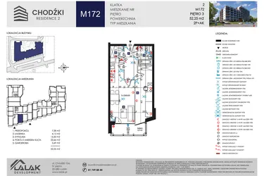Rzut - Mieszkanie na sprzedaż 2 pokoje o powierzchni 52,25 m² - numer M172 w Chodźki Residence 2