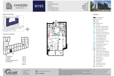 Rzut - Mieszkanie na sprzedaż 2 pokoje o powierzchni 42,08 m² - numer M193 w Chodźki Residence 2