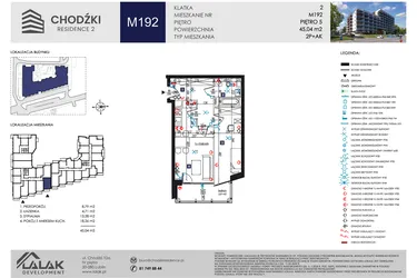 Rzut - Mieszkanie na sprzedaż 2 pokoje o powierzchni 45,04 m² - numer M192 w Chodźki Residence 2