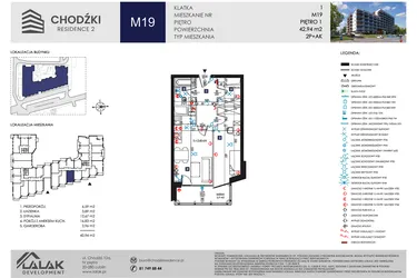 Rzut - Mieszkanie na sprzedaż 2 pokoje o powierzchni 42,94 m² - numer M19 w Chodźki Residence 2