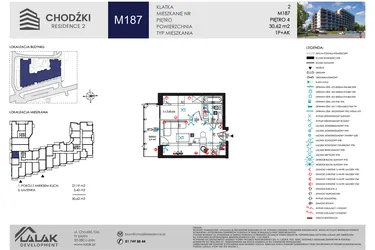 Rzut - Mieszkanie na sprzedaż 1 pokój o powierzchni 30,62 m² - numer M187 w Chodźki Residence 2