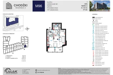 Rzut - Mieszkanie na sprzedaż 1 pokój o powierzchni 31,18 m² - numer M96 w Chodźki Residence 2