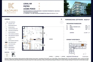 Rzut - Mieszkanie na sprzedaż 2 pokoje o powierzchni 44,69 m² - numer M09 w Kacpury Residence