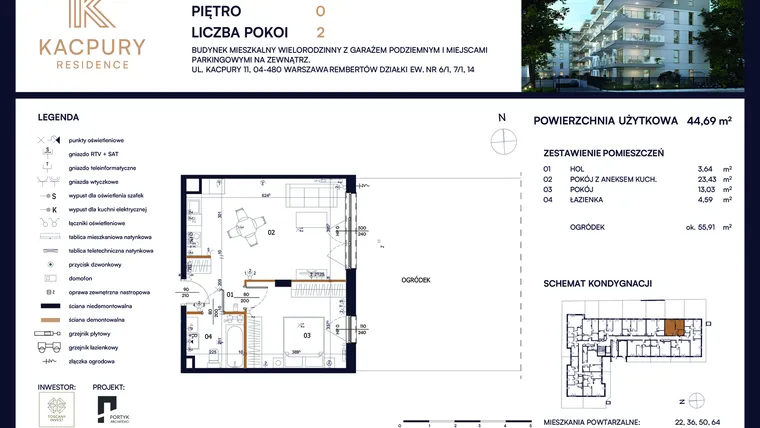 Rzut - Mieszkanie na sprzedaż 2 pokoje o powierzchni 44,69 m² - numer M09 w Kacpury Residence