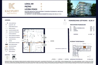 Rzut - Mieszkanie na sprzedaż 2 pokoje o powierzchni 42,35 m² - numer M08 w Kacpury Residence