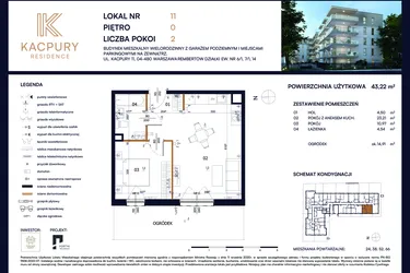 Rzut - Mieszkanie na sprzedaż 2 pokoje o powierzchni 43,22 m² - numer M11 w Kacpury Residence