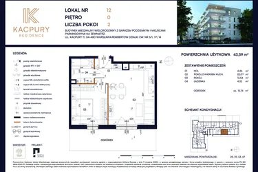 Rzut - Mieszkanie na sprzedaż 2 pokoje o powierzchni 43,59 m² - numer M12 w Kacpury Residence