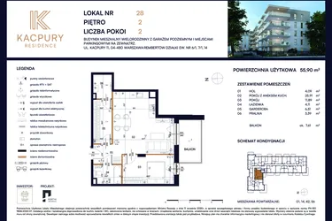 Rzut - Mieszkanie na sprzedaż 2 pokoje o powierzchni 55,9 m² - numer M28 w Kacpury Residence