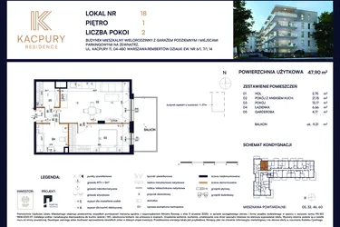 Rzut - Mieszkanie na sprzedaż 2 pokoje o powierzchni 47,9 m² - numer M18 w Kacpury Residence