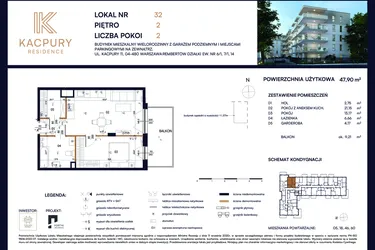 Rzut - Mieszkanie na sprzedaż 2 pokoje o powierzchni 47,9 m² - numer M32 w Kacpury Residence