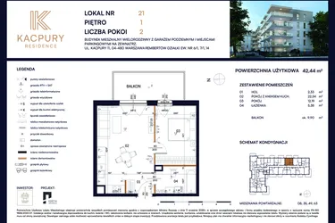 Rzut - Mieszkanie na sprzedaż 2 pokoje o powierzchni 42,44 m² - numer M21 w Kacpury Residence