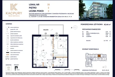 Rzut - Mieszkanie na sprzedaż 2 pokoje o powierzchni 42,44 m² - numer M35 w Kacpury Residence