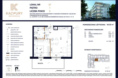 Rzut - Mieszkanie na sprzedaż 2 pokoje o powierzchni 44,53 m² - numer M27 w Kacpury Residence