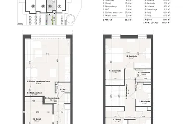 Rzut - Dom na sprzedaż 3 pokoje o powierzchni 117 m² - numer 14a w Domy na Przylesiu