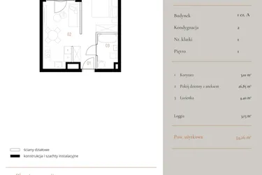 Rzut - Mieszkanie na sprzedaż 1 pokój o powierzchni 34,26 m² - numer M006 w MURANO