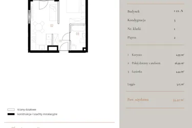 Rzut - Mieszkanie na sprzedaż 1 pokój o powierzchni 34,42 m² - numer M014 w MURANO