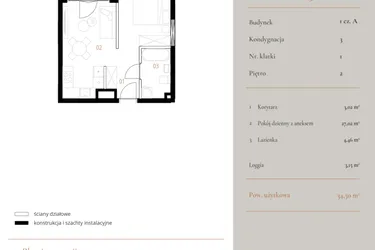 Rzut - Mieszkanie na sprzedaż 1 pokój o powierzchni 34,5 m² - numer M013 w MURANO