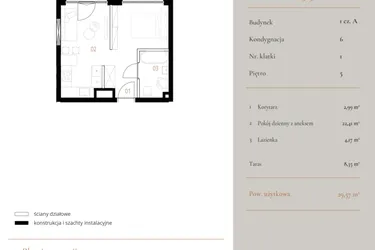 Rzut - Mieszkanie na sprzedaż 1 pokój o powierzchni 29,57 m² - numer M035 w MURANO