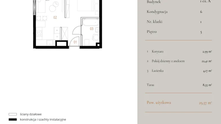 Rzut - Mieszkanie na sprzedaż 1 pokój o powierzchni 29,57 m² - numer M035 w MURANO