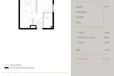 Rzut - Mieszkanie na sprzedaż 1 pokój o powierzchni 34,28 m² - numer M064 w MURANO
