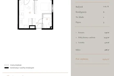 Rzut - Mieszkanie na sprzedaż 1 pokój o powierzchni 29,64 m² - numer M041 w MURANO