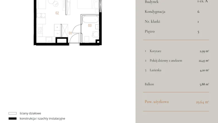 Rzut - Mieszkanie na sprzedaż 1 pokój o powierzchni 29,64 m² - numer M041 w MURANO