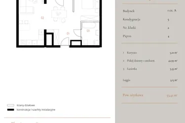 Rzut - Mieszkanie na sprzedaż 1 pokój o powierzchni 53,42 m² - numer M071 w MURANO