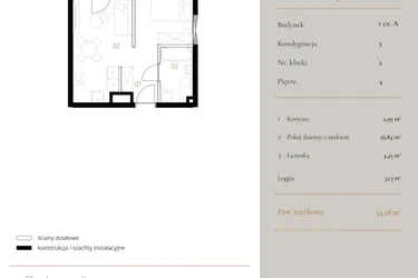 Rzut - Mieszkanie na sprzedaż 1 pokój o powierzchni 34,28 m² - numer M072 w MURANO
