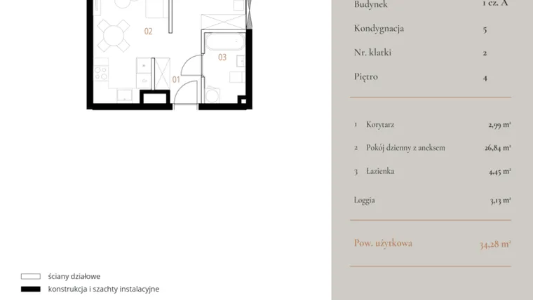 Rzut - Mieszkanie na sprzedaż 1 pokój o powierzchni 34,28 m² - numer M072 w MURANO