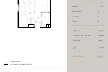 Rzut - Mieszkanie na sprzedaż 1 pokój o powierzchni 34,05 m² - numer M057 w MURANO