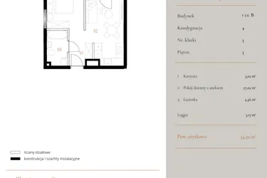 Rzut - Mieszkanie na sprzedaż 1 pokój o powierzchni 34,5 m² - numer M115 w MURANO