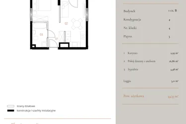Rzut - Mieszkanie na sprzedaż 1 pokój o powierzchni 34,33 m² - numer M164 w MURANO