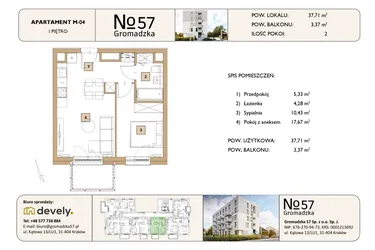 Rzut - Mieszkanie na sprzedaż 2 pokoje o powierzchni 37,71 m² - numer M-04 w Gromadzka 57