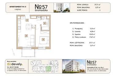 Rzut - Mieszkanie na sprzedaż 2 pokoje o powierzchni 37,71 m² - numer M-10 w Gromadzka 57
