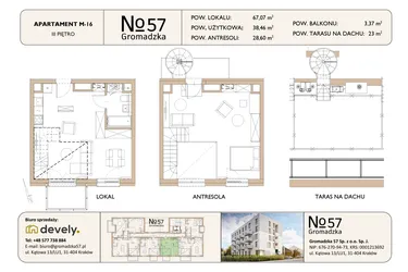Rzut - Mieszkanie na sprzedaż 3 pokoje o powierzchni 67,06 m² - numer M-16 w Gromadzka 57