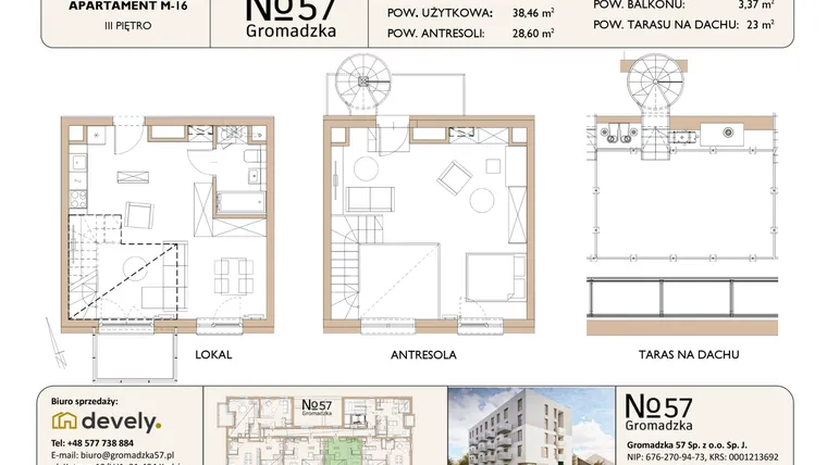 Rzut - Mieszkanie na sprzedaż 3 pokoje o powierzchni 67,06 m² - numer M-16 w Gromadzka 57
