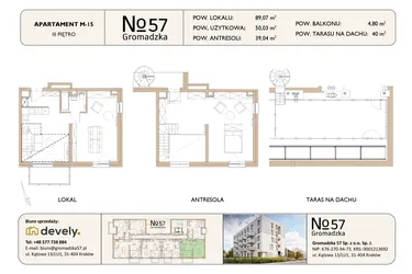 Rzut - Mieszkanie na sprzedaż 3 pokoje o powierzchni 89,07 m² - numer M-15 w Gromadzka 57