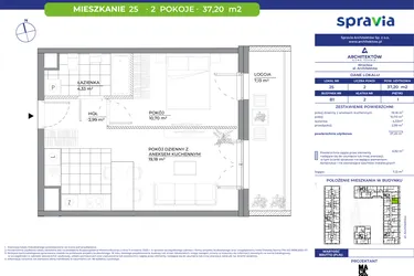 Rzut - Mieszkanie na sprzedaż 2 pokoje o powierzchni 37,2 m² - numer B1_25 w Architektów