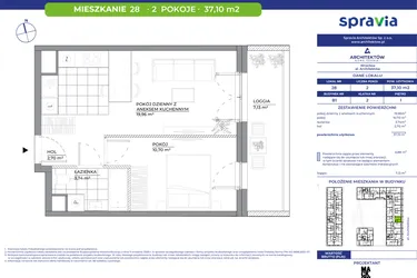 Rzut - Mieszkanie na sprzedaż 2 pokoje o powierzchni 37,1 m² - numer B1_28 w Architektów