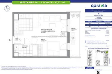 Rzut - Mieszkanie na sprzedaż 2 pokoje o powierzchni 37,32 m² - numer B1_24 w Architektów