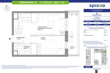 Rzut - Mieszkanie na sprzedaż 2 pokoje o powierzchni 36,97 m² - numer B1_35 w Architektów