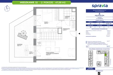 Rzut - Mieszkanie na sprzedaż 2 pokoje o powierzchni 47,58 m² - numer B1_32 w Architektów