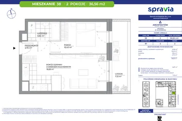 Rzut - Mieszkanie na sprzedaż 2 pokoje o powierzchni 36,56 m² - numer B1_38 w Architektów