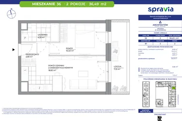 Rzut - Mieszkanie na sprzedaż 2 pokoje o powierzchni 36,49 m² - numer B1_36 w Architektów