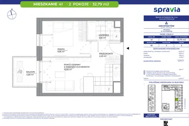 Rzut - Mieszkanie na sprzedaż 2 pokoje o powierzchni 32,79 m² - numer B1_41 w Architektów