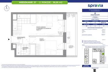 Rzut - Mieszkanie na sprzedaż 2 pokoje o powierzchni 36,56 m² - numer B1_37 w Architektów