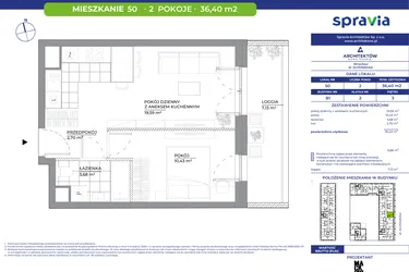 Rzut - Mieszkanie na sprzedaż 2 pokoje o powierzchni 36,4 m² - numer B1_50 w Architektów