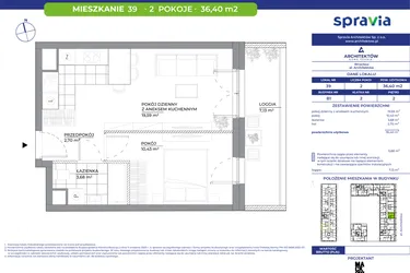 Rzut - Mieszkanie na sprzedaż 2 pokoje o powierzchni 36,4 m² - numer B1_39 w Architektów