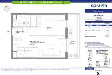 Rzut - Mieszkanie na sprzedaż 2 pokoje o powierzchni 36,49 m² - numer B1_47 w Architektów